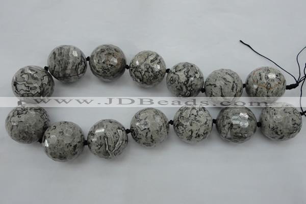 CLS09 15.5 inches 30mm faceted round large grey picture jasper beads