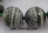 CLS112 15.5 inches 25mm faceted round large green silver line jasper beads