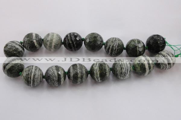 CLS112 15.5 inches 25mm faceted round large green silver line jasper beads