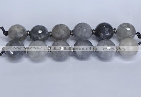 CLS351 7.5 inches 30mm faceted round large cloudy quartz beads