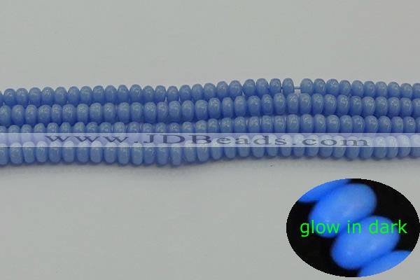 CLU120 15.5 inches 4*6mm rondelle blue luminous stone beads