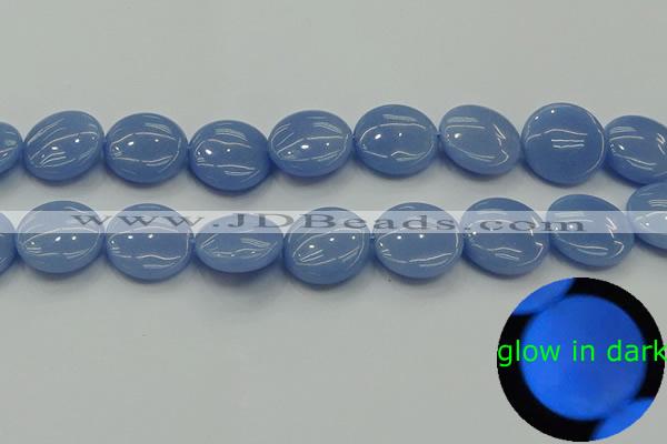 CLU136 15.5 inches 20mm flat round blue luminous stone beads