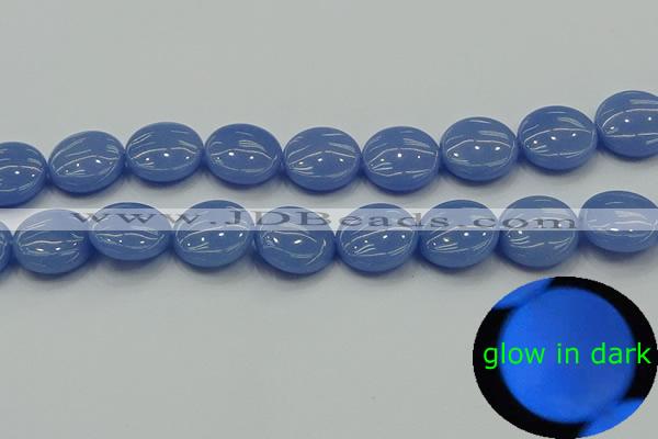 CLU175 15.5 inches 18mm flat round blue luminous stone beads