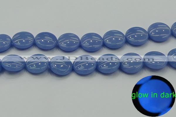 CLU176 15.5 inches 20mm flat round blue luminous stone beads