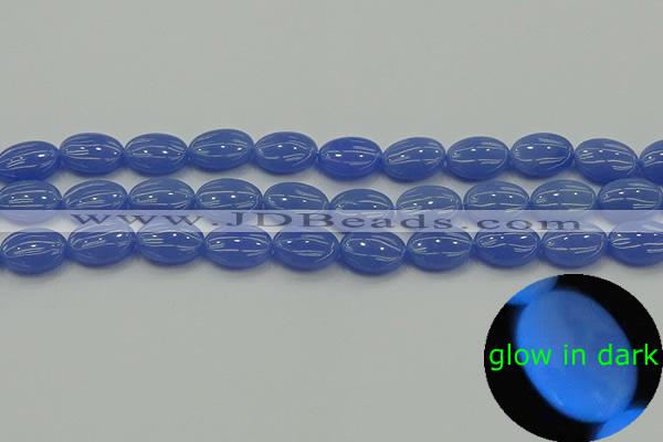 CLU181 15.5 inches 10*14mm oval blue luminous stone beads