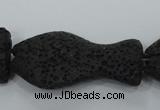 CLV50 15 inches 20*35mm pisciform black natural lava beads wholesale