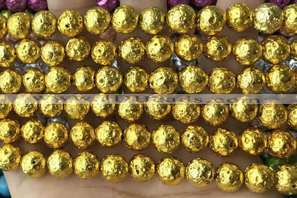 CLV544 15.5 inches 8mm round plated lava beads wholesale