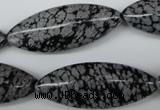 CME02 15.5 inches 15*40mm marquise snowflake obsidian beads