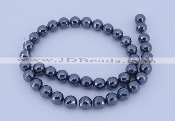 CMH05 16 inches 10mm faceted round magnetic hematite beads