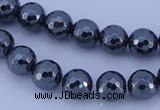 CMH06 16 inches 12mm faceted round magnetic hematite beads