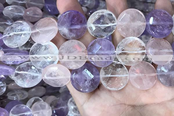 CMQ527 15.5 inches 20mm faceted coin colorfull quartz beads