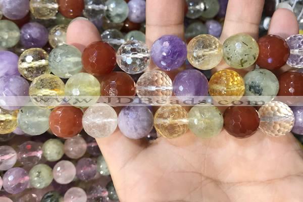 CMQ555 15.5 inches 14mm faceted round colorfull quartz beads