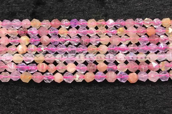 CMQ565 15.5 inches 6mm faceted nuggets mixed quartz beads