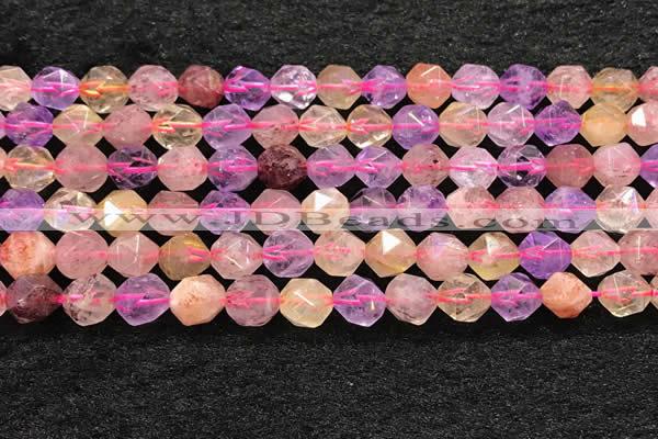 CMQ567 15.5 inches 10mm faceted nuggets mixed quartz beads