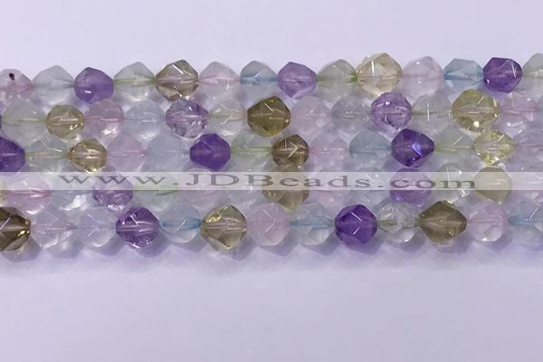 CMQ577 15.5 inches 10mm faceted round mixed quartz beads