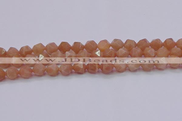 CMS1134 15.5 inches 12mm faceted nuggets peach moonstone beads