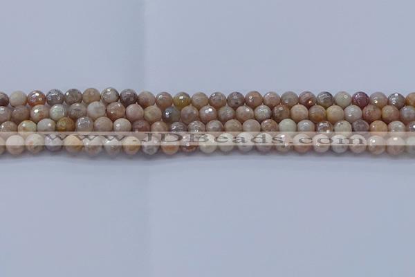 CMS1300 15.5 inches 4mm faceted round AB-color moonstone beads