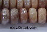 CMS1325 15.5 inches 7*14mm faceted rondelle AB-color moonstone beads