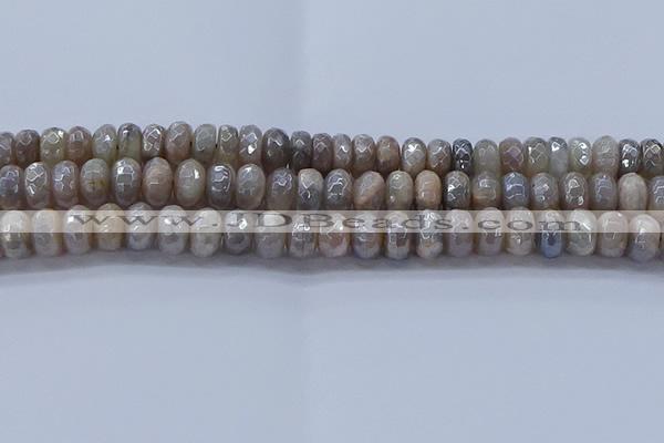 CMS1333 15.5 inches 6*10mm faceted rondelle AB-color grey moonstone beads