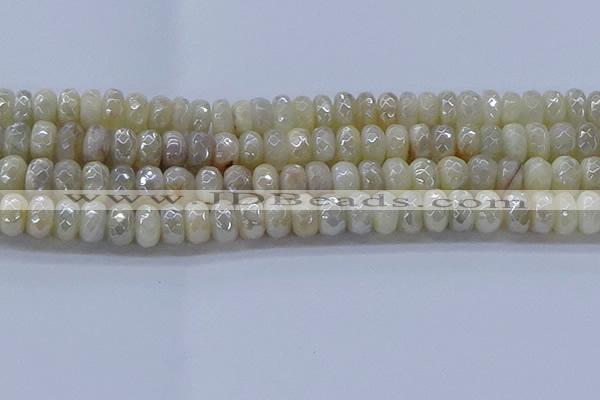 CMS1343 15.5 inches 6*10mm faceted rondelle AB-color white moonstone beads