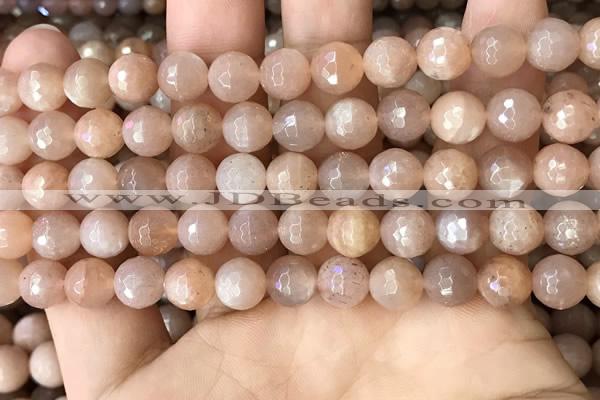 CMS1679 15.5 inches 8mm faceted round moonstone beads wholesale