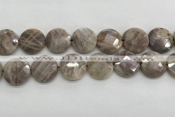 CMS1794 15.5 inches 20mm faceted coin AB-color moonstone beads