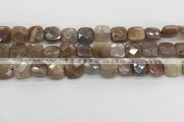 CMS1829 15.5 inches 12*12mm faceted square AB-color moonstone beads