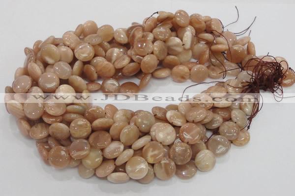 CMS23 15.5 inches 14mm flat round moonstone gemstone beads wholesale