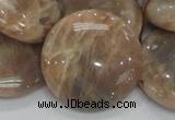 CMS25 15.5 inches 30mm flat round moonstone gemstone beads wholesale