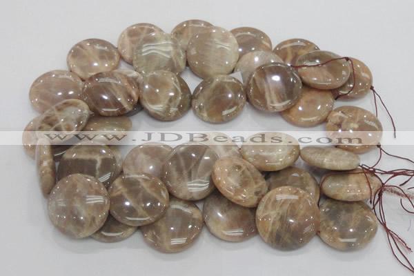 CMS25 15.5 inches 30mm flat round moonstone gemstone beads wholesale