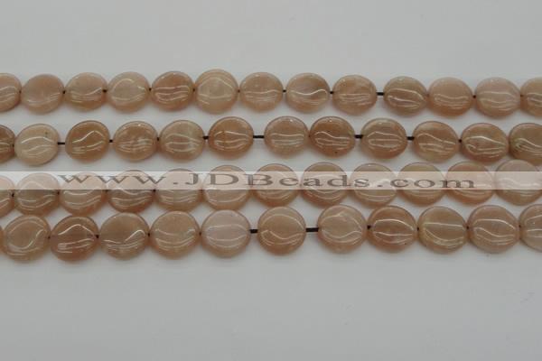 CMS958 15.5 inches 12mm flat round A grade moonstone beads