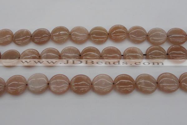 CMS959 15.5 inches 14mm flat round A grade moonstone beads