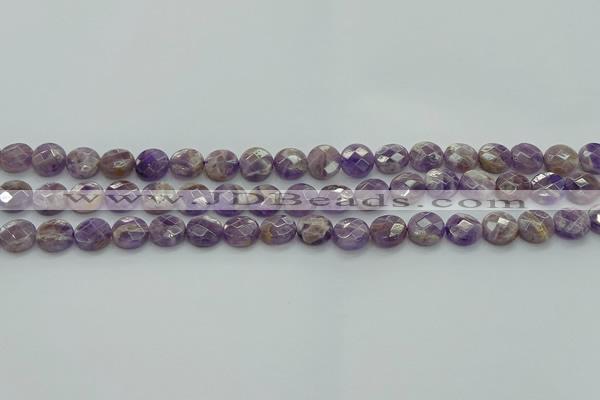 CNA1044 15.5 inches 10mm faceted coin dogtooth amethyst beads