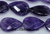 CNA264 15.5 inches 18*25mm faceted flat teardrop natural amethyst beads