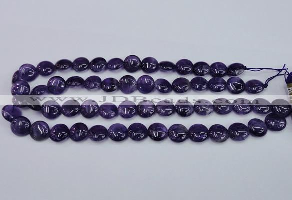 CNA269 15.5 inches 14mm flat round natural amethyst beads wholesale