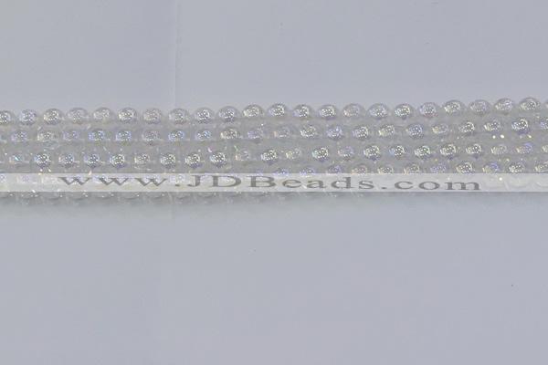 CNC561 15.5 inches 6mm round plated crackle white crystal beads