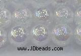 CNC564 15.5 inches 12mm round plated crackle white crystal beads