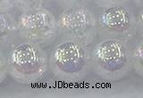 CNC565 15.5 inches 14mm round plated crackle white crystal beads