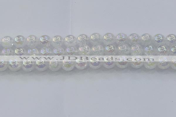 CNC565 15.5 inches 14mm round plated crackle white crystal beads