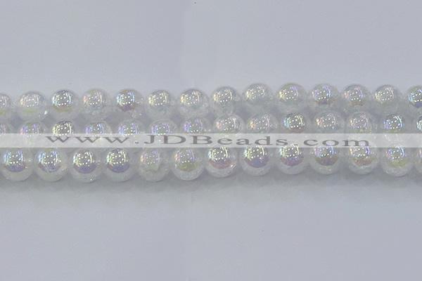 CNC566 15.5 inches 16mm round plated crackle white crystal beads