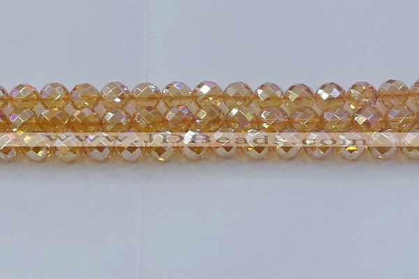 CNC623 15.5 inches 12mm faceted round plated natural white crystal beads