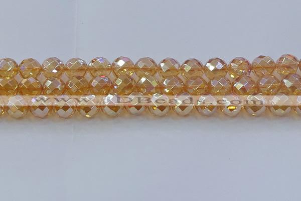 CNC624 15.5 inches 14mm faceted round plated natural white crystal beads