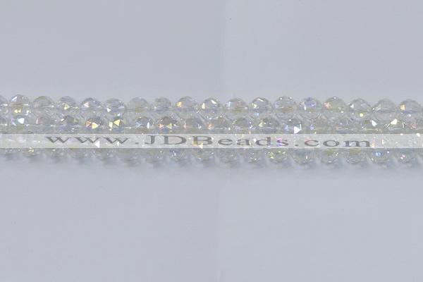 CNC646 15.5 inches 8mm faceted round plated natural white crystal beads