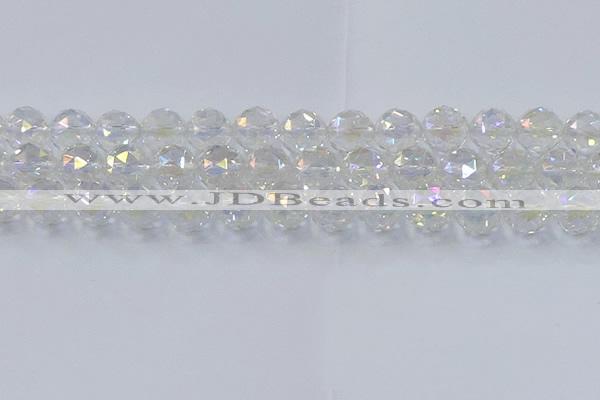 CNC649 15.5 inches 14mm faceted round plated natural white crystal beads