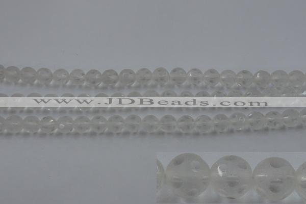 CNC82 15.5 inches 8mm carved round matte white crystal beads