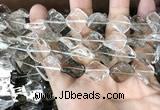 CNC834 14*14mm twisted diamond white crystal & smoky quartz beads