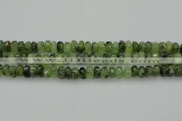 CNG1179 15.5 inches 6*14mm - 8*14mm nuggets green rutilated quartz beads