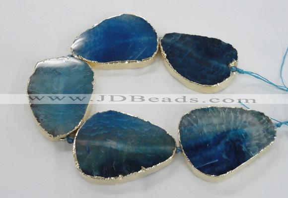 CNG1623 8 inches 35*50mm - 45*55mm freeform agate beads with brass setting