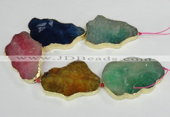 CNG1690 8 inches 35*50mm - 45*65mm freeform agate beads with brass setting