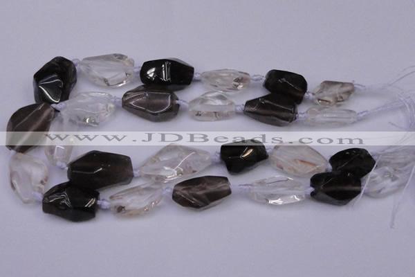 CNG1708 15*20mm - 18*35mm nuggets smoky quartz & white crystal beads